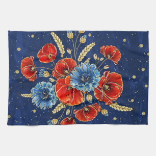 Linge De Cuisine Coquelicots Commémoratifs Élégants Bleu, Rouge et 