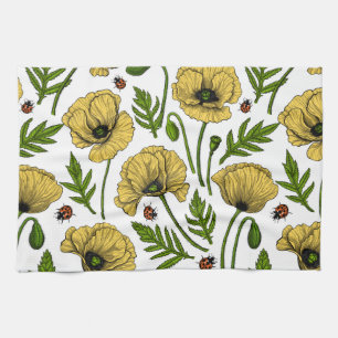 Linge De Cuisine Coquelicots jaunes et coccinelles