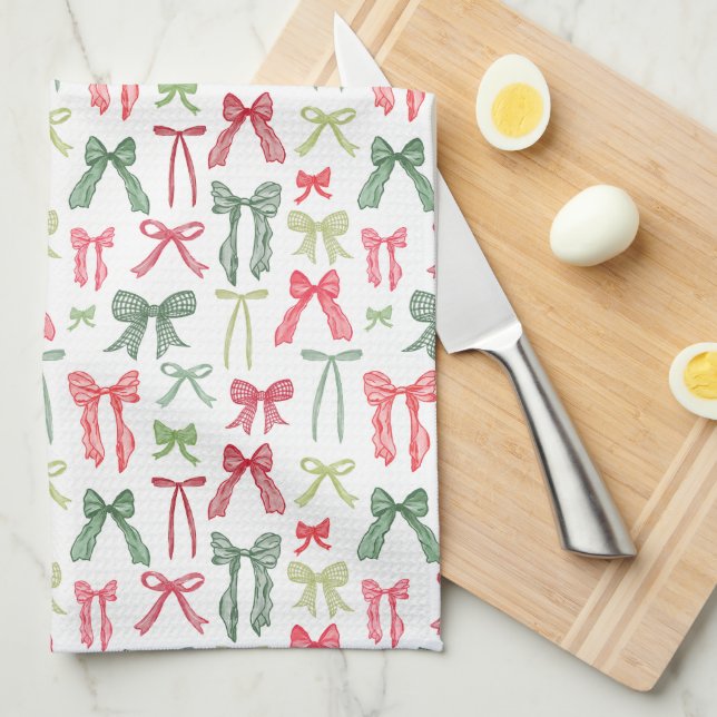 Linge De Cuisine Coquette Christmas Bows Red Green Kitchen Towels (Quart Plié)