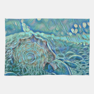 Linge De Cuisine Coquillage bleu dans la peinture marine moussante