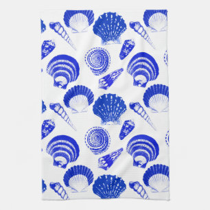 Linge De Cuisine Coquillages - bleu cobalt sur un arrière - plan bl