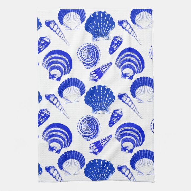 Linge De Cuisine Coquillages - bleu cobalt sur un arrière - plan bl (Vertical)