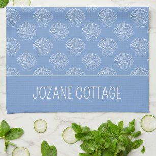 Linge De Cuisine Coquilles de pétoncle blanc côtier sur bleu Person