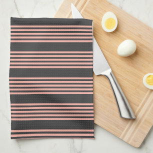 Linge De Cuisine Corail et charbon de bois cinq bandes motif