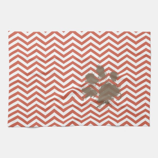 Linge De Cuisine Corail foncé Chevron (Horizontal)