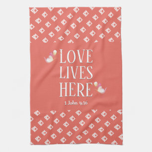 Linge De Cuisine Corail LOVE LIVES ICI Personnalisable