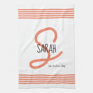 Linge De Cuisine Corail moderne personnalisé Elégant Monogramme Che
