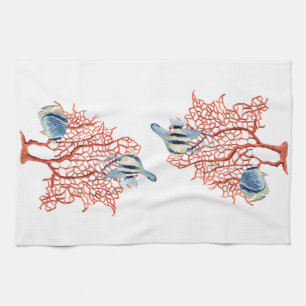 Linge De Cuisine Corail rouge avec les poissons tropicaux,