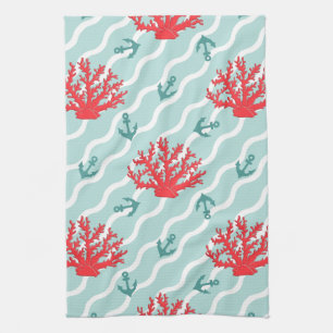 Linge De Cuisine Corail rouge Motif 1