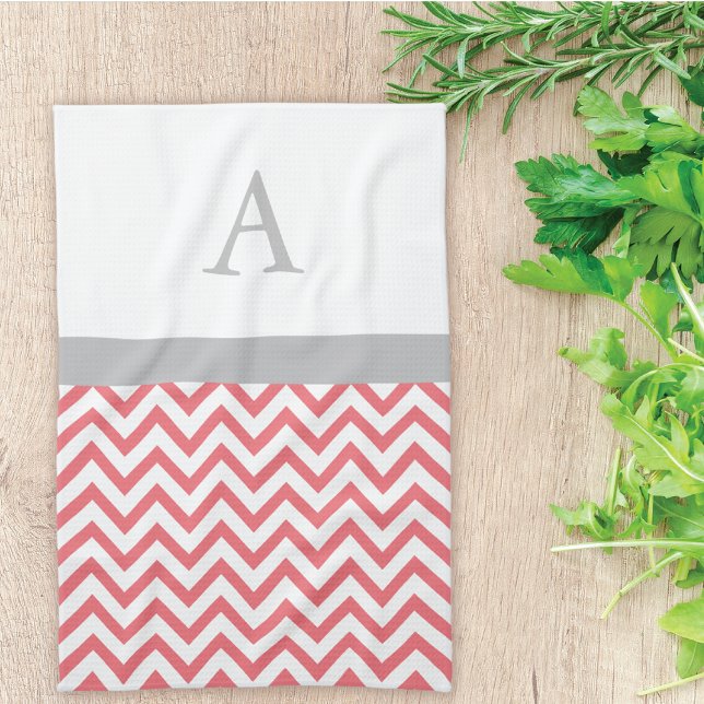 Linge De Cuisine Coral Chevron Monogramme (Créateur téléchargé)