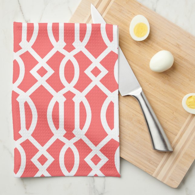Linge De Cuisine Coral Modern Trellis Motif (Quart Plié)