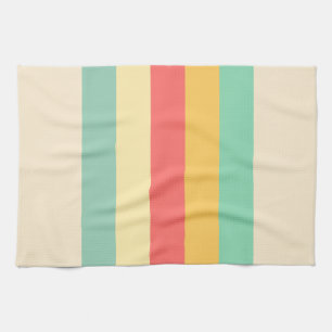Linge De Cuisine Coral Turquoise Yellow Beige rayures