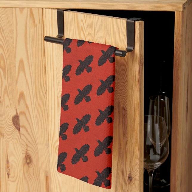 Linge De Cuisine Corbeau rouge (Pliage en tiers)