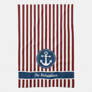 Linge De Cuisine Corde d'ancre nautique personnalisée rayures rouge