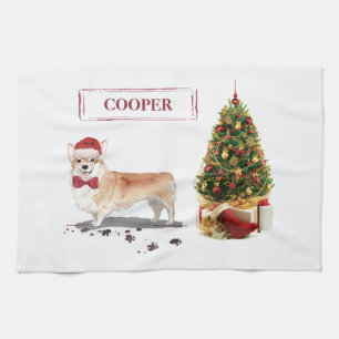 Linge De Cuisine Corgi Funny Chien de Noël avec arbre