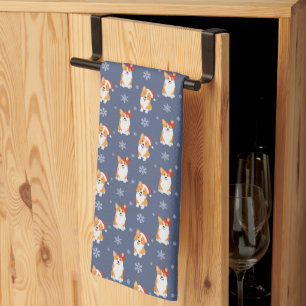 Linge De Cuisine Corgis à Santa Hats et Snowflakes Motif