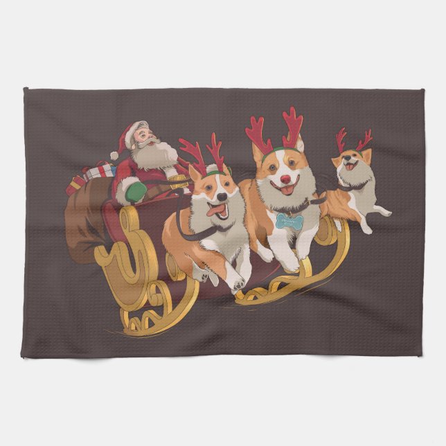 Linge De Cuisine Corgis de Noël (Horizontal)