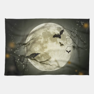 Linge De Cuisine Corneilles Éffrayantes de la Lune d'Halloween