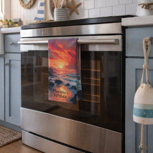Linge De Cuisine Côte de coucher de soleil enflammé personnalisé – 