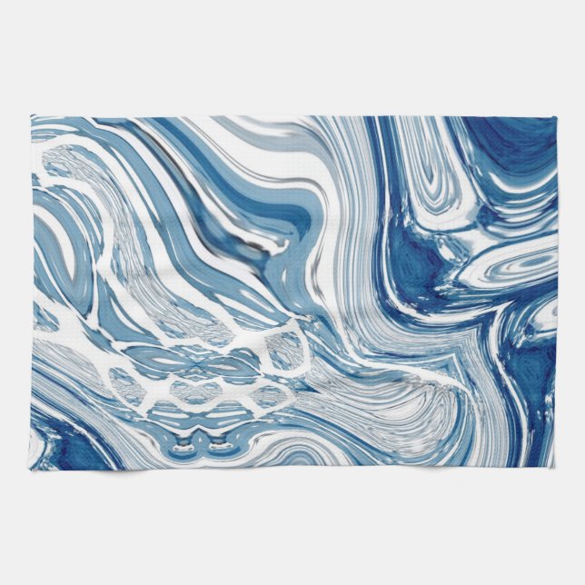 Linge De Cuisine côte plage nautique vagues aquarelle bleu tourbill (Horizontal)