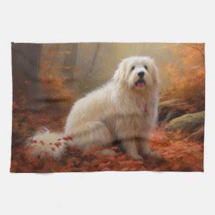 Linge De Cuisine Coton De Tulear dans les feuilles d'automne qui to