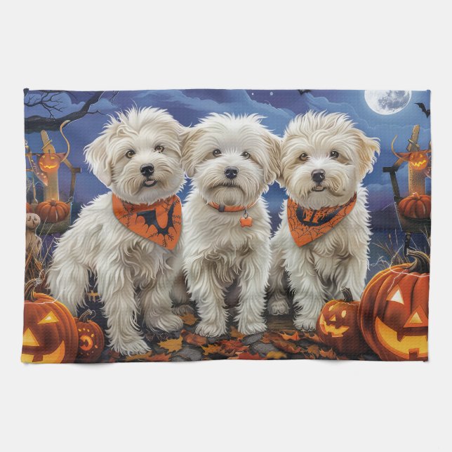 Linge De Cuisine Coton De Tulear Halloween Éffrayant (Horizontal)