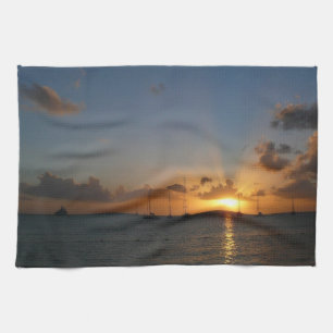 Linge De Cuisine Coucher de soleil avec voiliers Paysage tropical P
