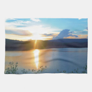 Linge De Cuisine Coucher de soleil bleu sur le lac