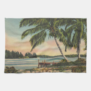 Linge De Cuisine Coucher de soleil de brise tropicale vintage de co
