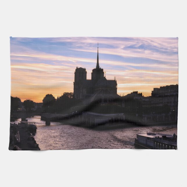 Linge De Cuisine Coucher de soleil sur Notre Dame de Paris - Paris, (Horizontal)