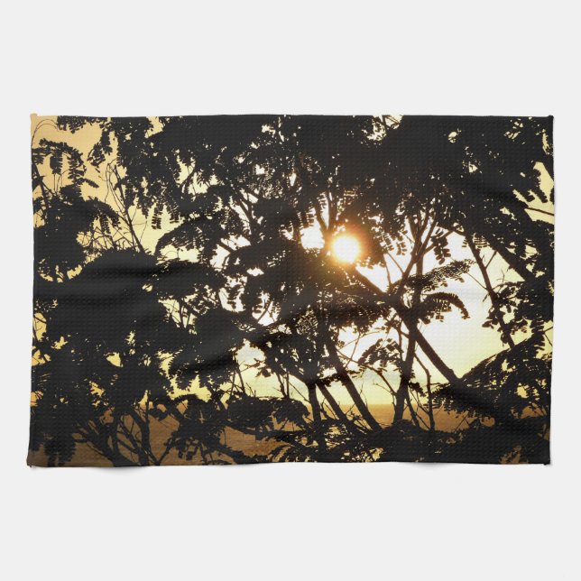 Linge De Cuisine Coucher du soleil à travers les arbres I Photograp (Horizontal)