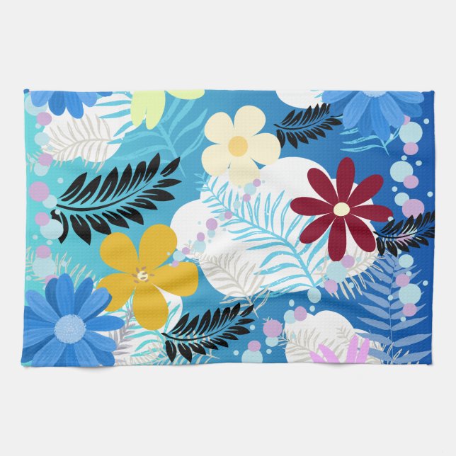Linge De Cuisine Couleur Cute Daisies Ferns Bubbles Clouds Motif (Horizontal)