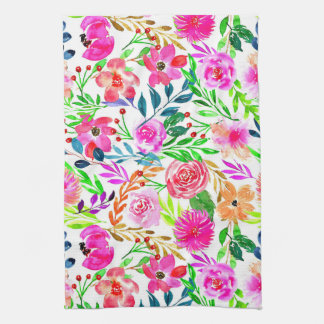 LINGE DE CUISINE COULEUR D'EAU DESIGN D'ART FLEURI, FLEURS COLORÉES