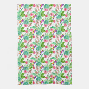 Linge De Cuisine Couleur d'eau vive Cactus et Motif succulent