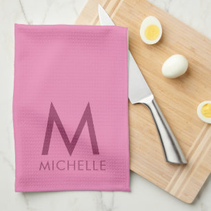 Linge De Cuisine Couleur du texte personnalisé Monogramme rose Nom