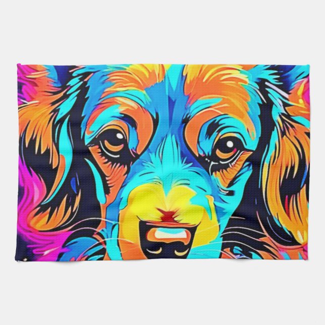 Linge De Cuisine Couleur électrique Pop Canine Art (Horizontal)