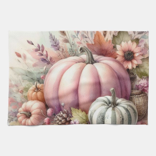 Linge De Cuisine Couleurs pastel citrouille automne peinture aquare (Horizontal)