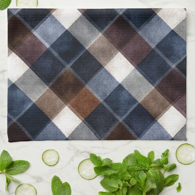 Linge De Cuisine Country Blue Red White Grey Squares   (Plié)