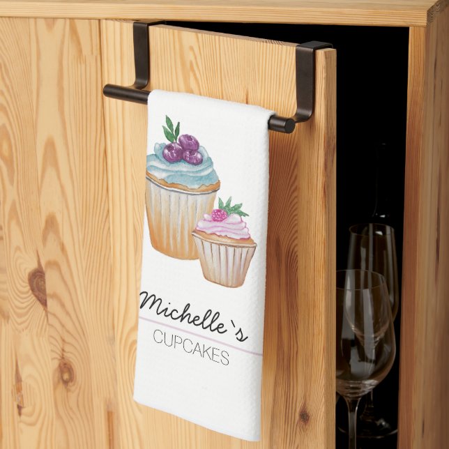 Linge De Cuisine Coupe Cute Gâteaux Et Fruits Aquarelle (Pliage en tiers)