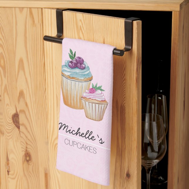 Linge De Cuisine Coupe Gâteaux Et Fruits Aquarelle (Pliage en tiers)