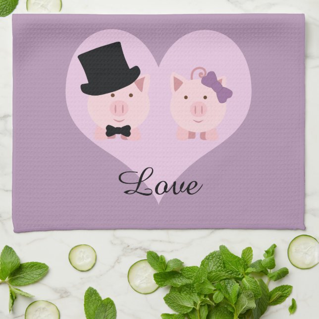 Linge De Cuisine Couple de cochon mignon (Plié)