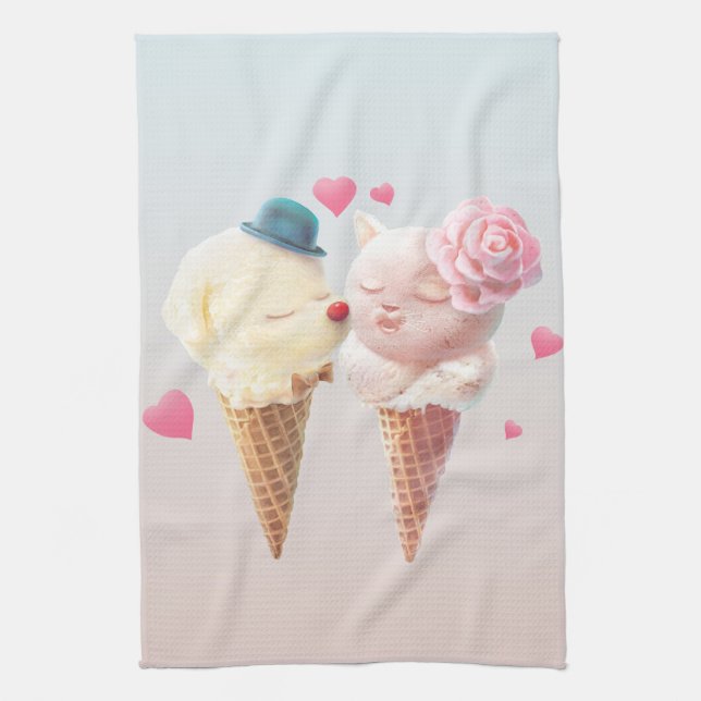 Linge De Cuisine Couple de crème glacée - Amour au premier coup (Vertical)