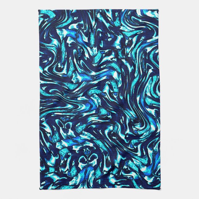 Linge De Cuisine Courbes bleues et cyanes gâtées (Vertical)