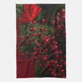 Linge De Cuisine couronne de noël avec baies rouges