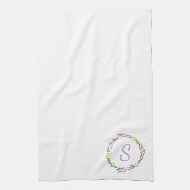 Linge De Cuisine Couronne de Pâques minimale monogramme et œufs de  (Vertical)
