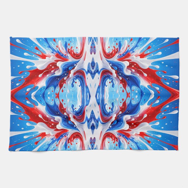 Linge De Cuisine Couverture Éclaboussure Rouge Blanc et Bleu (Horizontal)