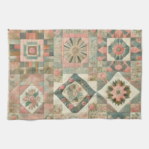 Linge De Cuisine Couvre-lit Patchwork Rose Fleur Verte Rustique