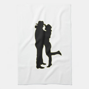 Linge De Cuisine Cowboy et cow-girl en silhouette d'amour