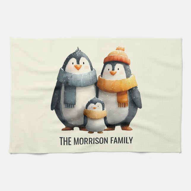Linge De Cuisine Cozy Winter Penguin Family (Horizontal)