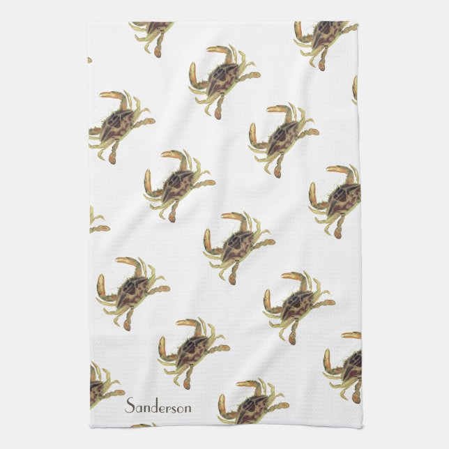 Linge De Cuisine Crabe Côtier Nautique Tan Khaki Sandy Cuisine Tow (Vertical)